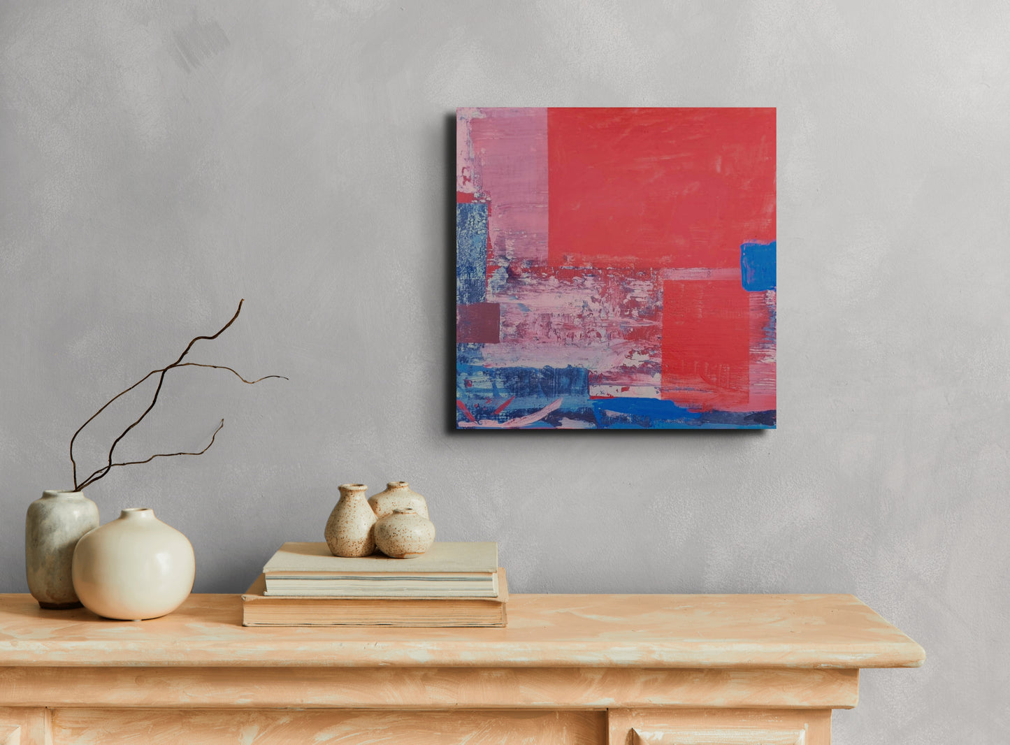 Abstrakta glezna Venēcijas sarkanais 1. Dabīga “akrila” krāsa. Uz augu bāzes, videi draudzīga. Venēcijas sarkanais pigments no Veronas ir 100% dabīgs.