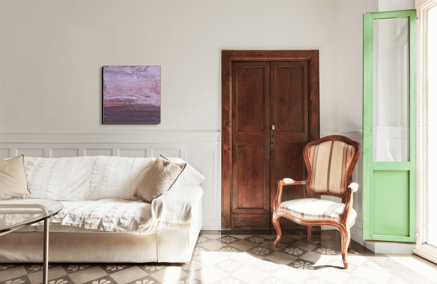 Abstrakta glezna Venēcijas sarkanais 1. Dabīga “akrila” krāsa. Uz augu bāzes, videi draudzīga. Venēcijas sarkanais pigments no Veronas ir 100% dabīgs.