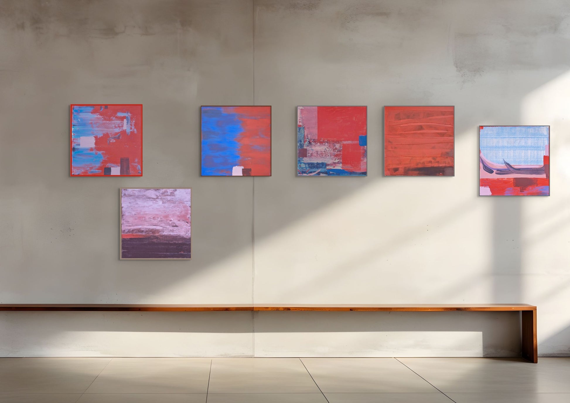 Abstrakta glezna Venēcijas sarkanais 1.  Dabīga “akrila” krāsa. Uz augu bāzes, videi draudzīga.  Venēcijas sarkanais pigments no Veronas  ir 100% dabīgs. 