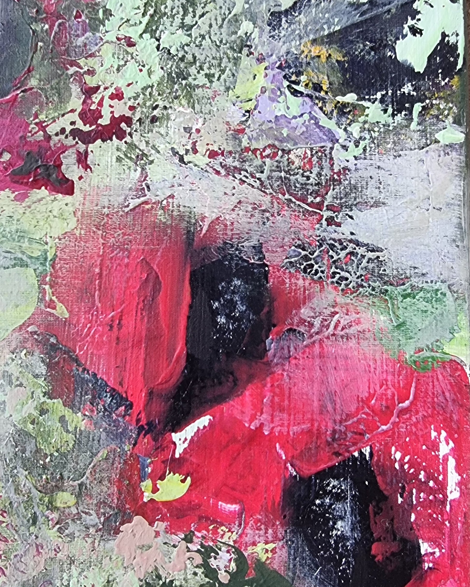 Ziedu glezna. Sarkanas abstraktas puķes. Akrila glezna.